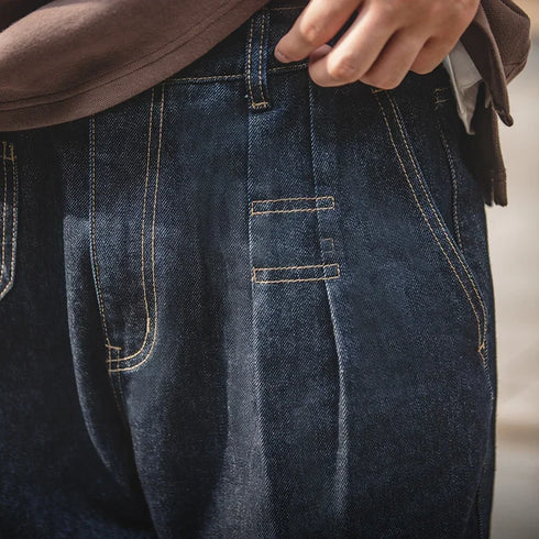 Retro Baggy Men's Jeans – Wide-Leg Tapered Denim with Elastic Waist